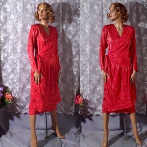 Nilani Vintage 80s Red Cocktail Dress 1980s Glam Retro Evening Wear, Size Small